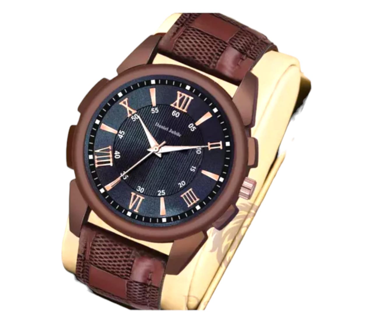 Men brown leather stylish watch